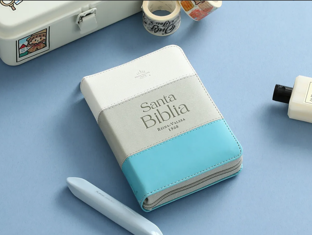 Biblia chica concordancia cierre índice, canto palteado Gris / Turquesa