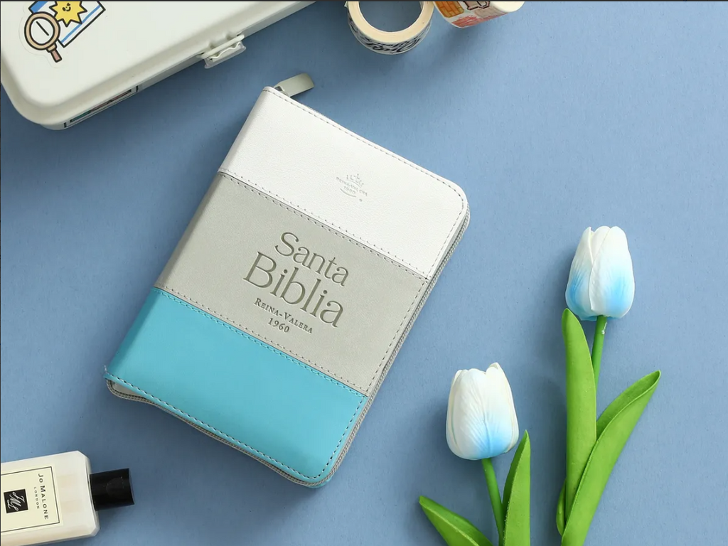 Biblia chica concordancia cierre índice, canto palteado Gris / Turquesa
