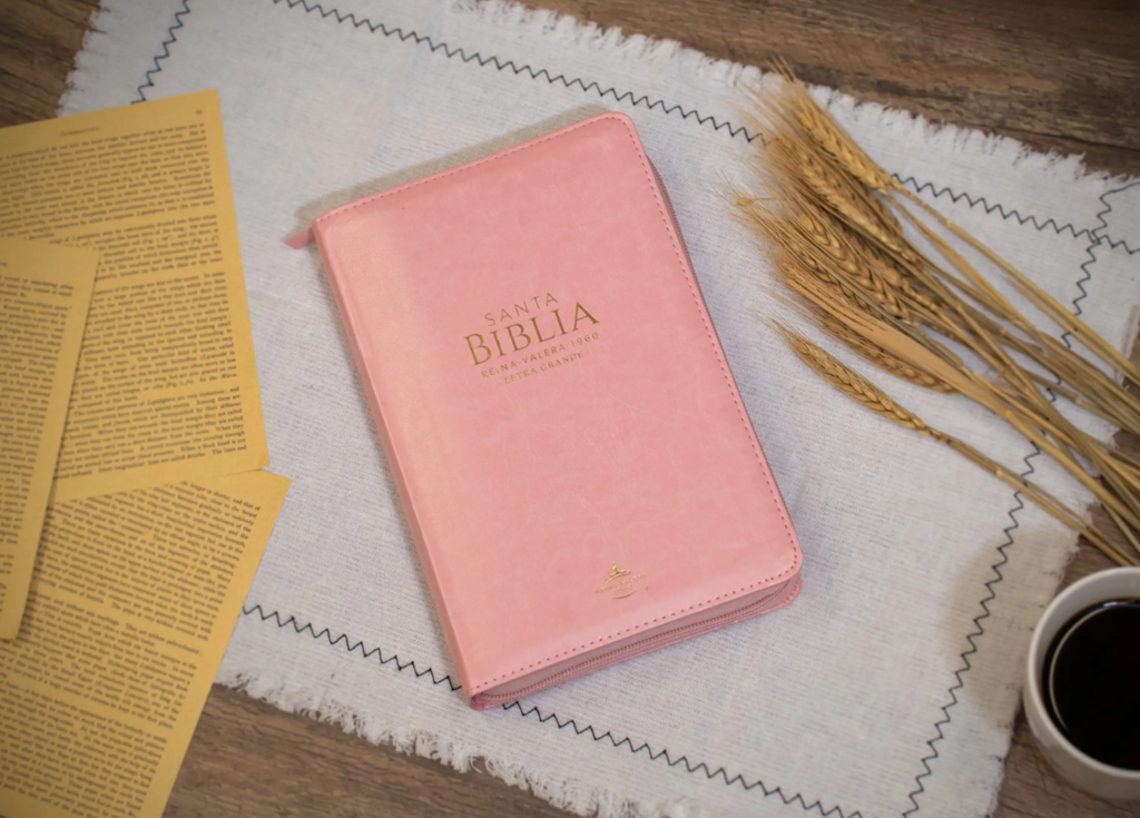 Biblia grande con concordancia cierre índice canto dorado rosa