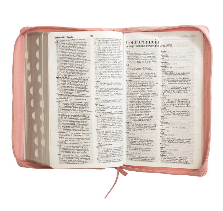 Biblia grande con concordancia cierre índice canto dorado rosa