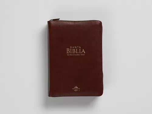 Biblia mediana con concordancia cierre canto dorado café oscuro