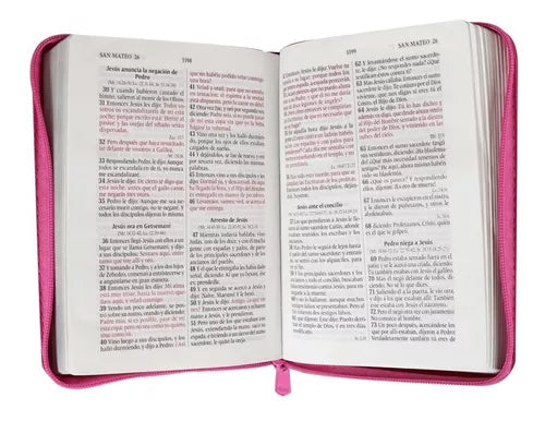 Biblia Compacta Imitación Piel Fucsia Con Cierre