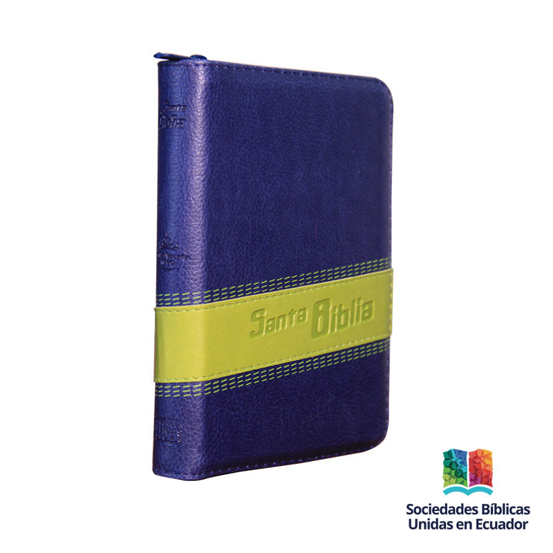 Biblia tamaño portátil con cierre azul/verde