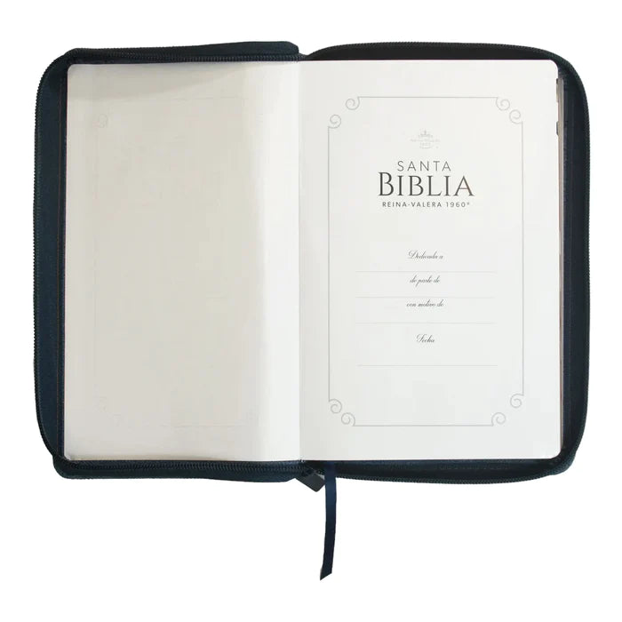 Biblia Tela Jean con Cierre Compacta 11 puntos RV1960 cinturón azul con índice