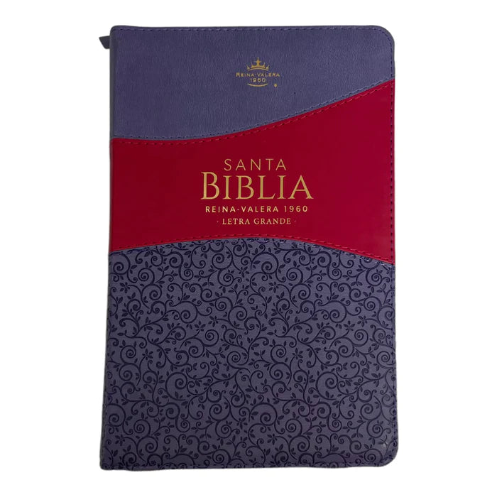 Biblia Reina Valera 1960 tamaño manual letra grande 12 puntos- Imitación Piel lila/morado con cierre y con índice.Colección bitono