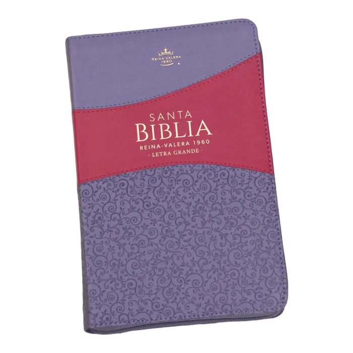 Biblia Reina Valera 1960 tamaño manual letra grande 12 puntos- Imitación Piel lila/morado con cierre.Colección bitono