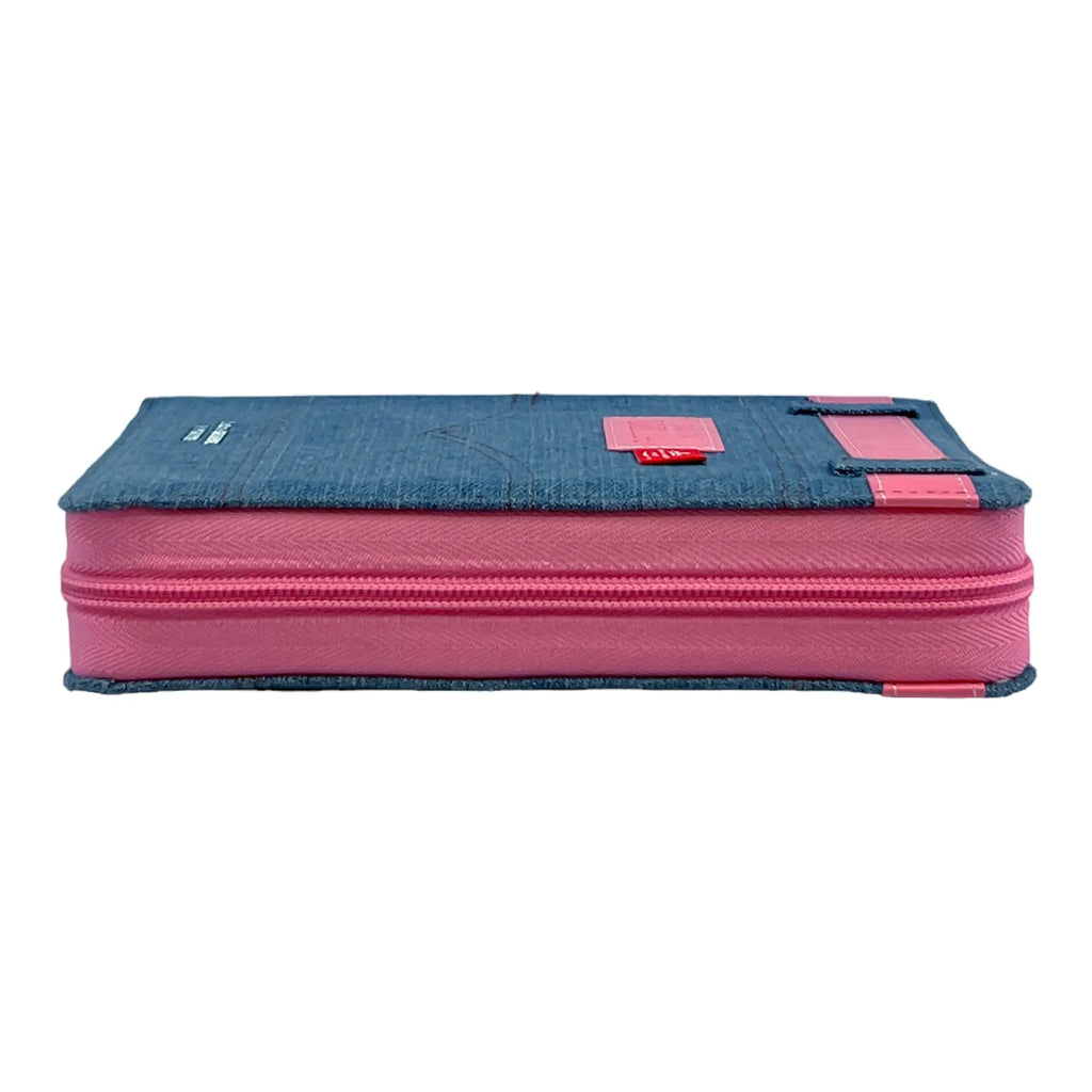 Biblia Tela Jean con Cierre Compacta 11 puntos RV1960 cinturón rosado con índice