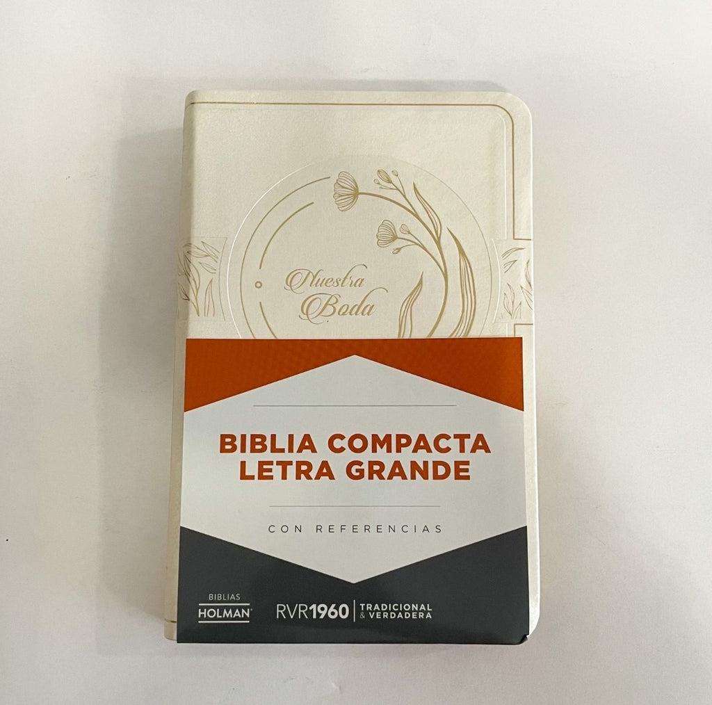 BIBLIA RVR1960 BODA COMPACTA LETRA GRANDE BLANCO Y ORO