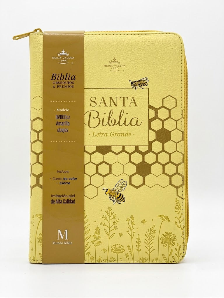 Biblia RVR1960cz Obsequios y Premios Imitación Piel Amarillo Abejas Con Cierre