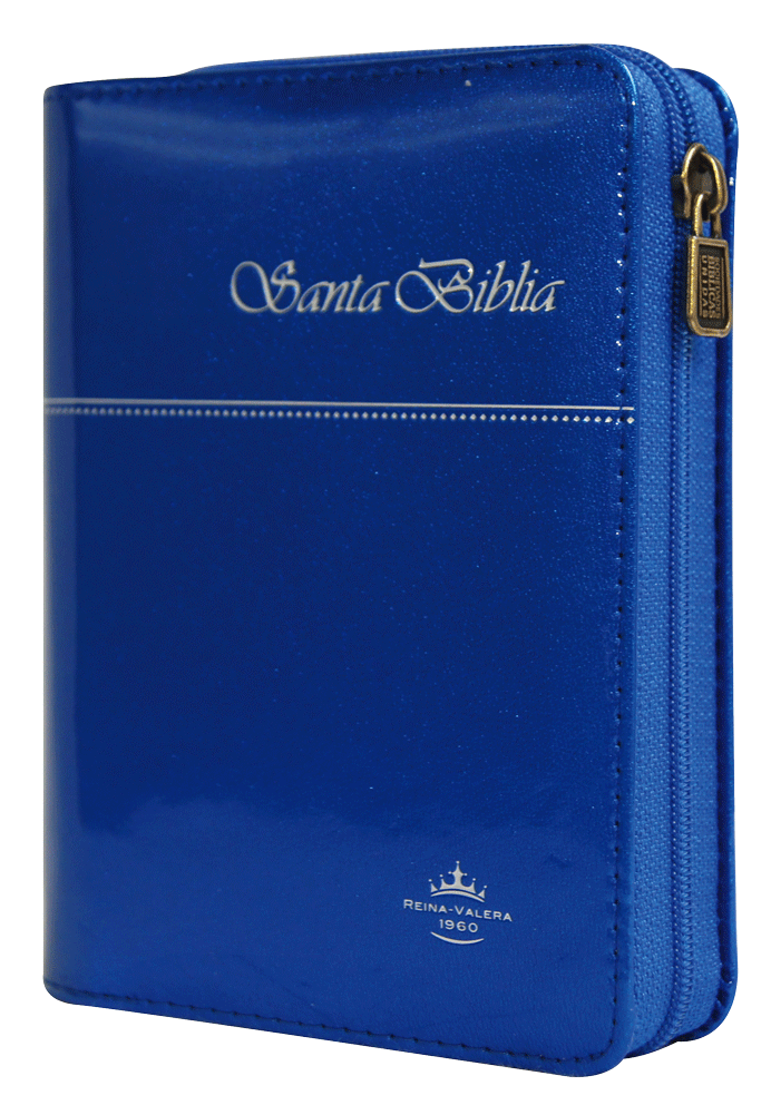 Biblia Reina Valera 1960 Tamaño Bolsillo Letra Mediana Imitación Piel azul metalico