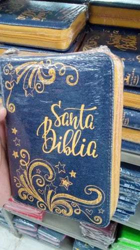Biblia chica de bolsillo RVR1960, mezclilla  Azul Y Amarillo