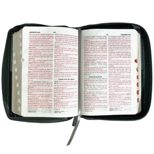 Biblia mediana con concordancia cierre índice canto dorado negro con gris